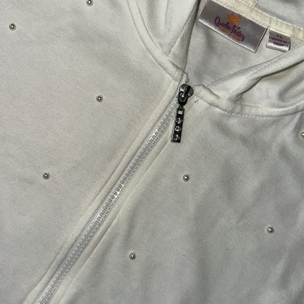 Quacker factory White‎ Zip-Up Hoodie with bead Accents women’s XL - Picture 2 of 11